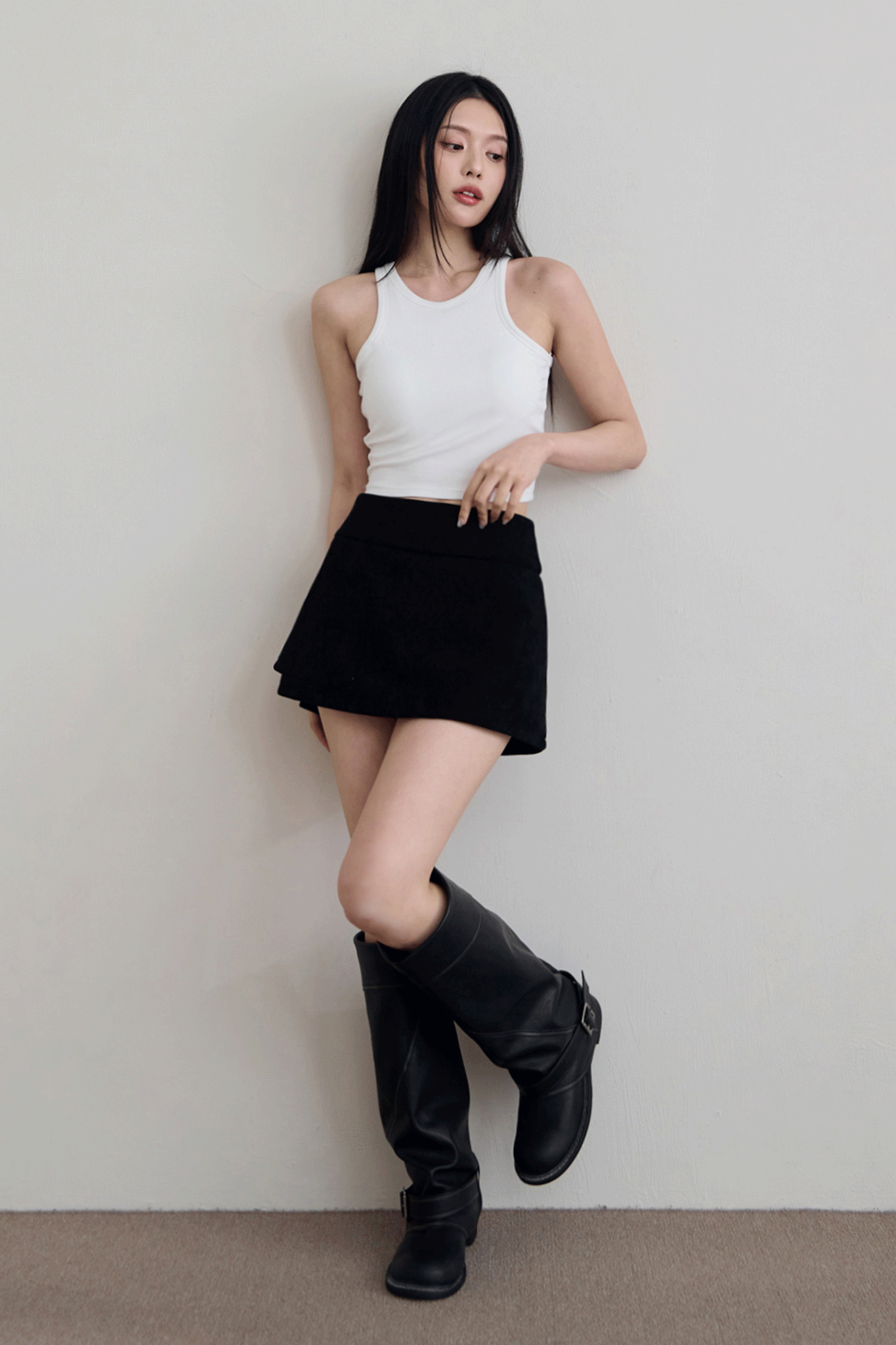 挺版坑紋棉側開岔褲裙