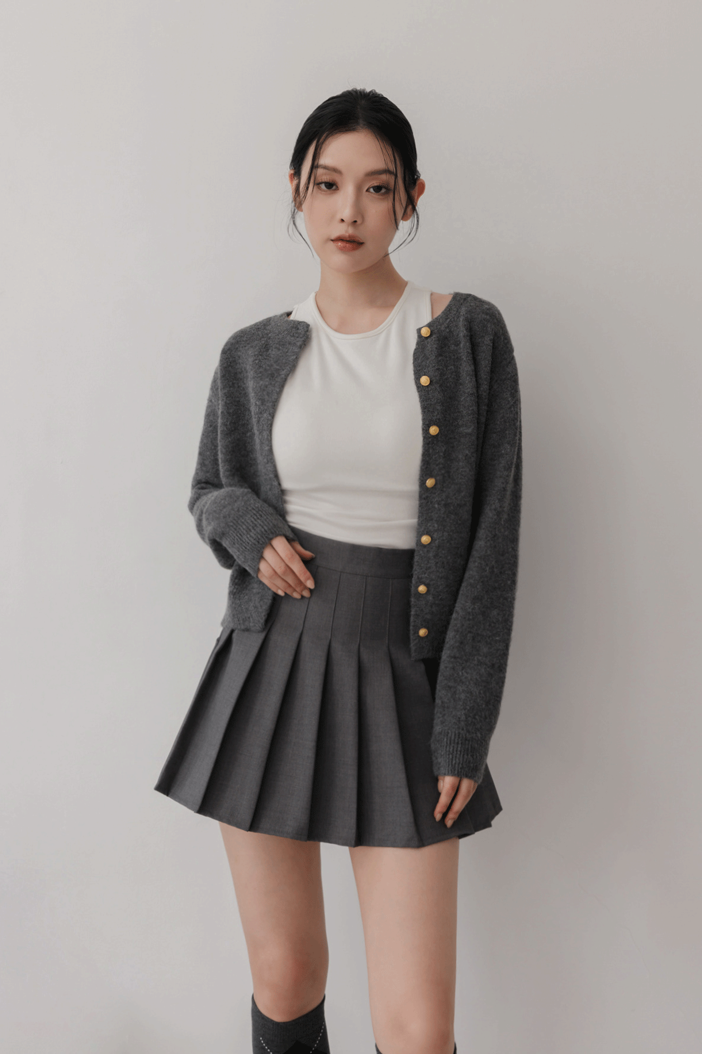 高腰A字西裝百褶裙