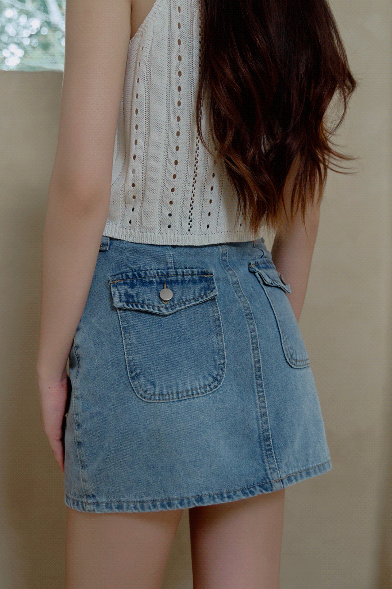 後口袋造型A字牛仔短裙