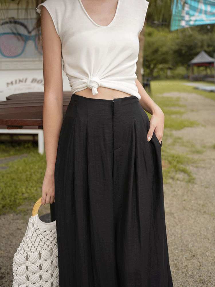 棉麻打摺落地寬褲