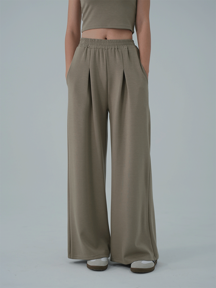 彈力空氣棉打褶落地寬褲