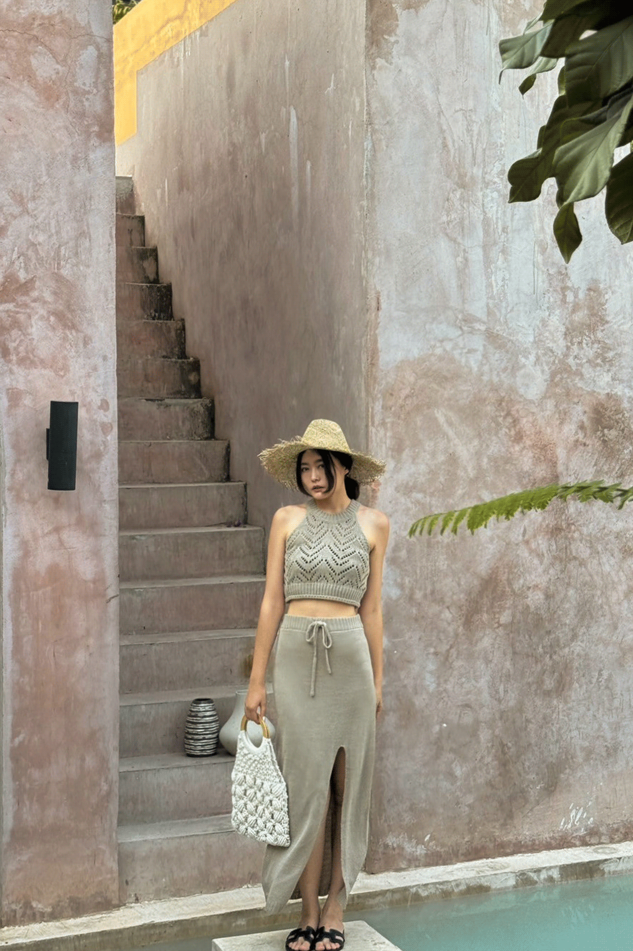 側開岔針織長裙