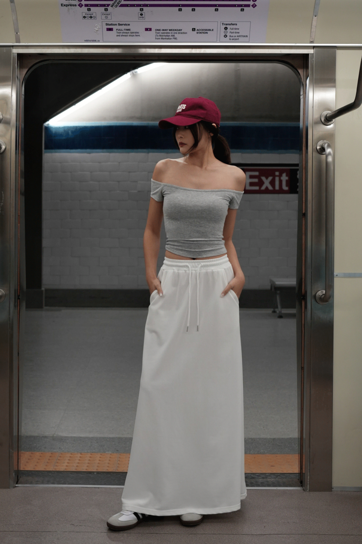 休閒棉質抽繩傘擺長裙