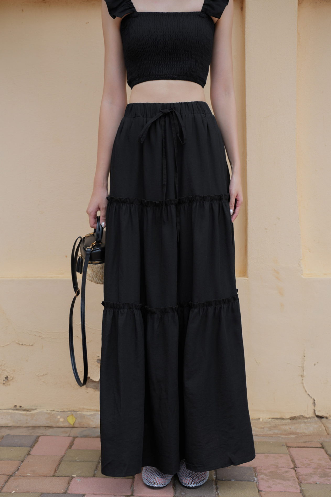 抽繩份量感層次長裙