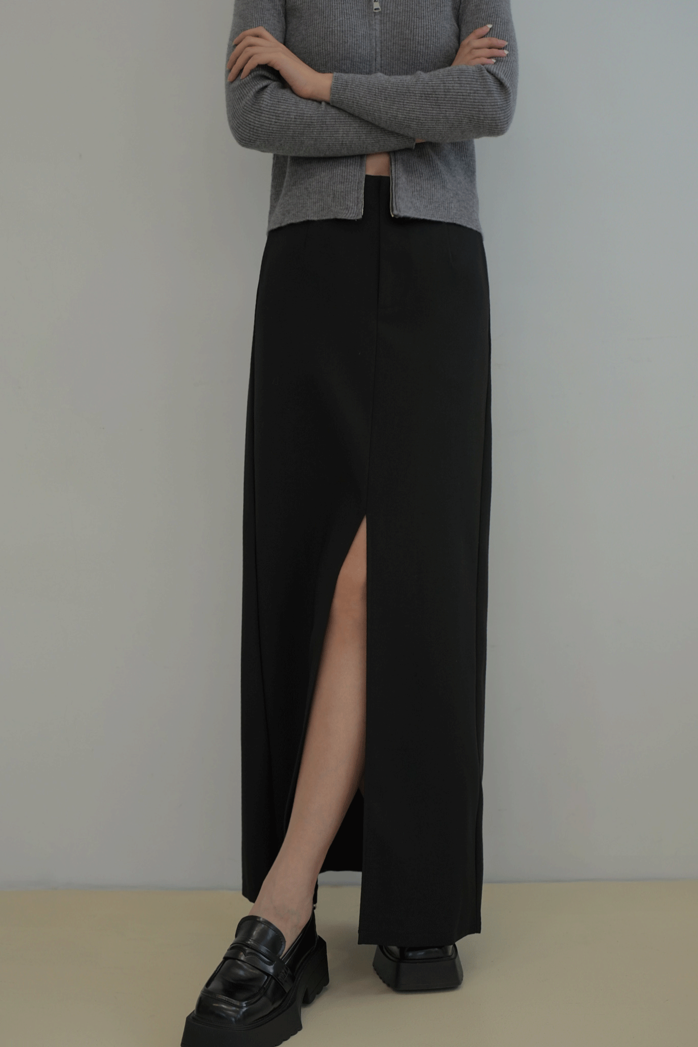 時髦開岔西裝長裙