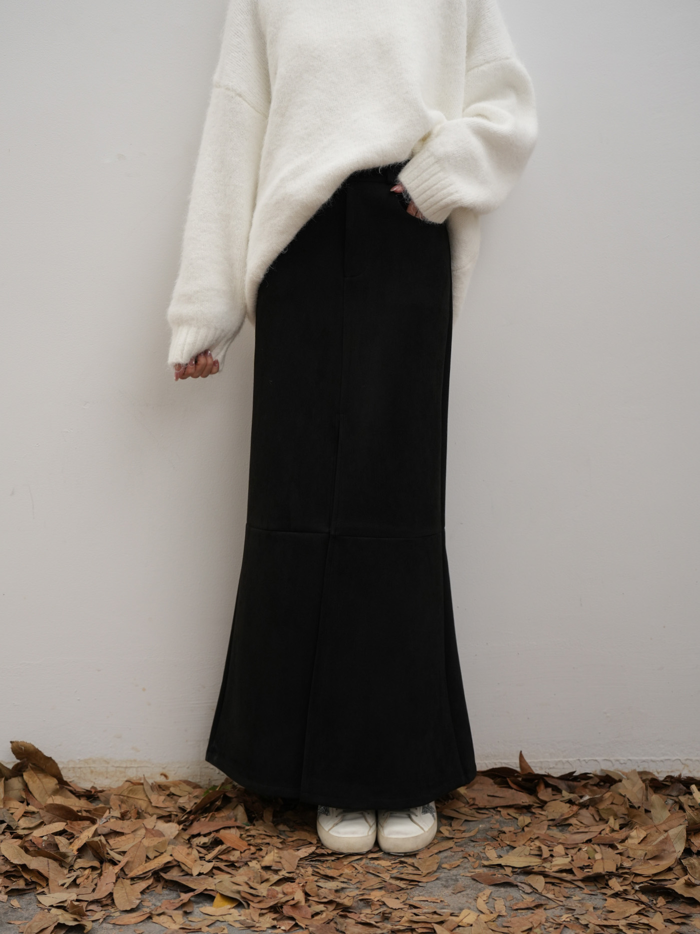 質感麂皮魚尾開岔長裙