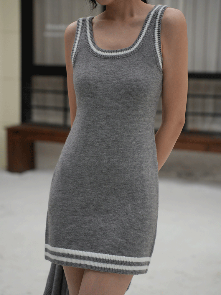 撞色北極絨針織短洋裝