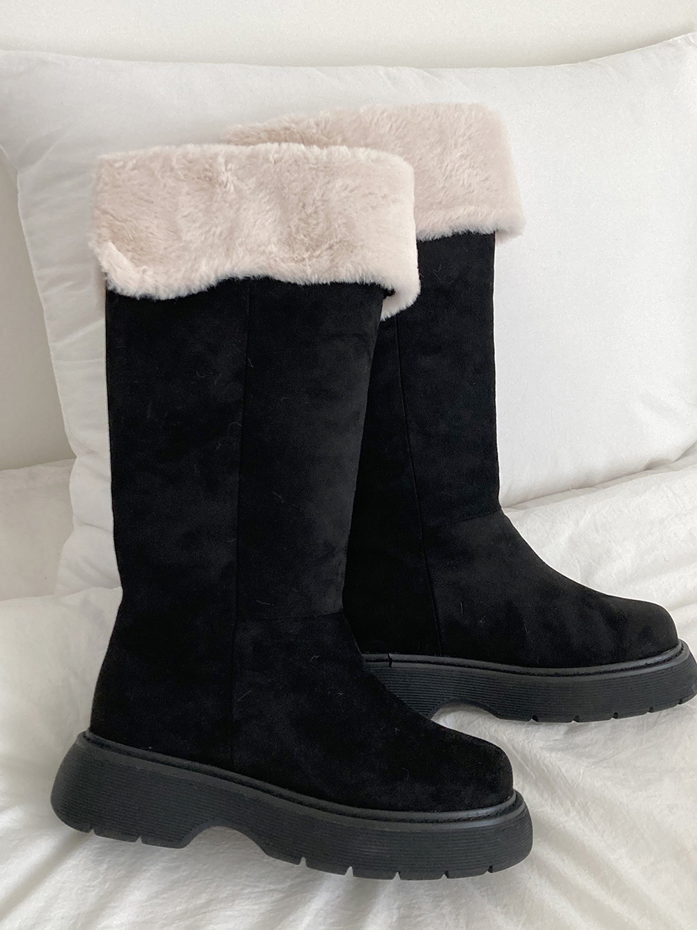 韓國反摺毛毛麂皮長靴