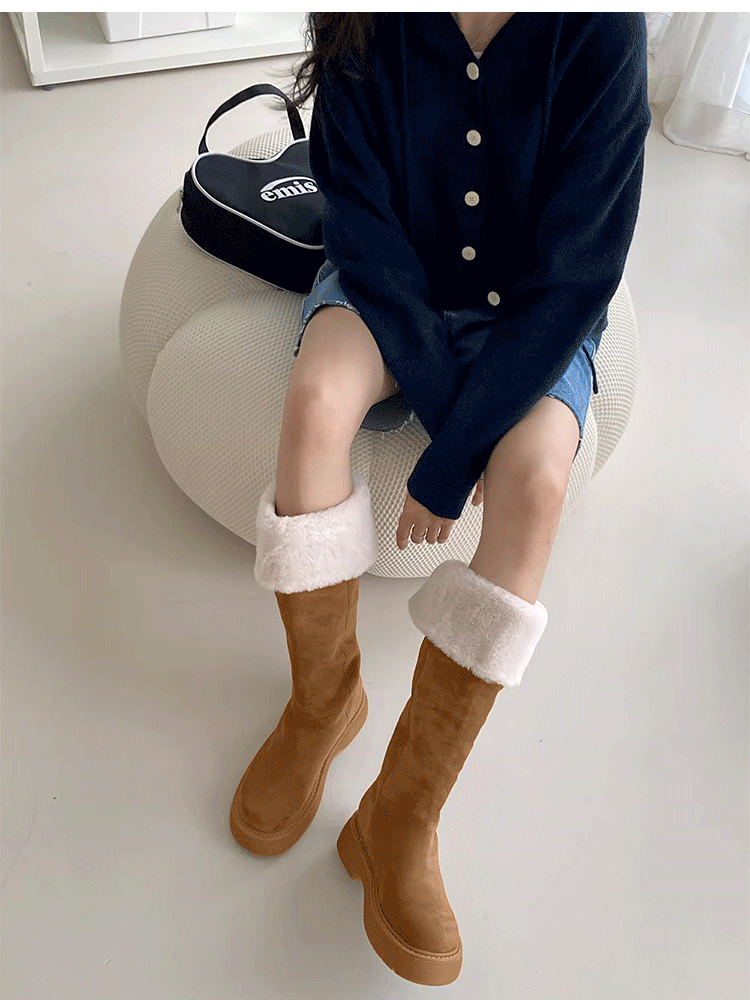 韓國反摺毛毛麂皮長靴