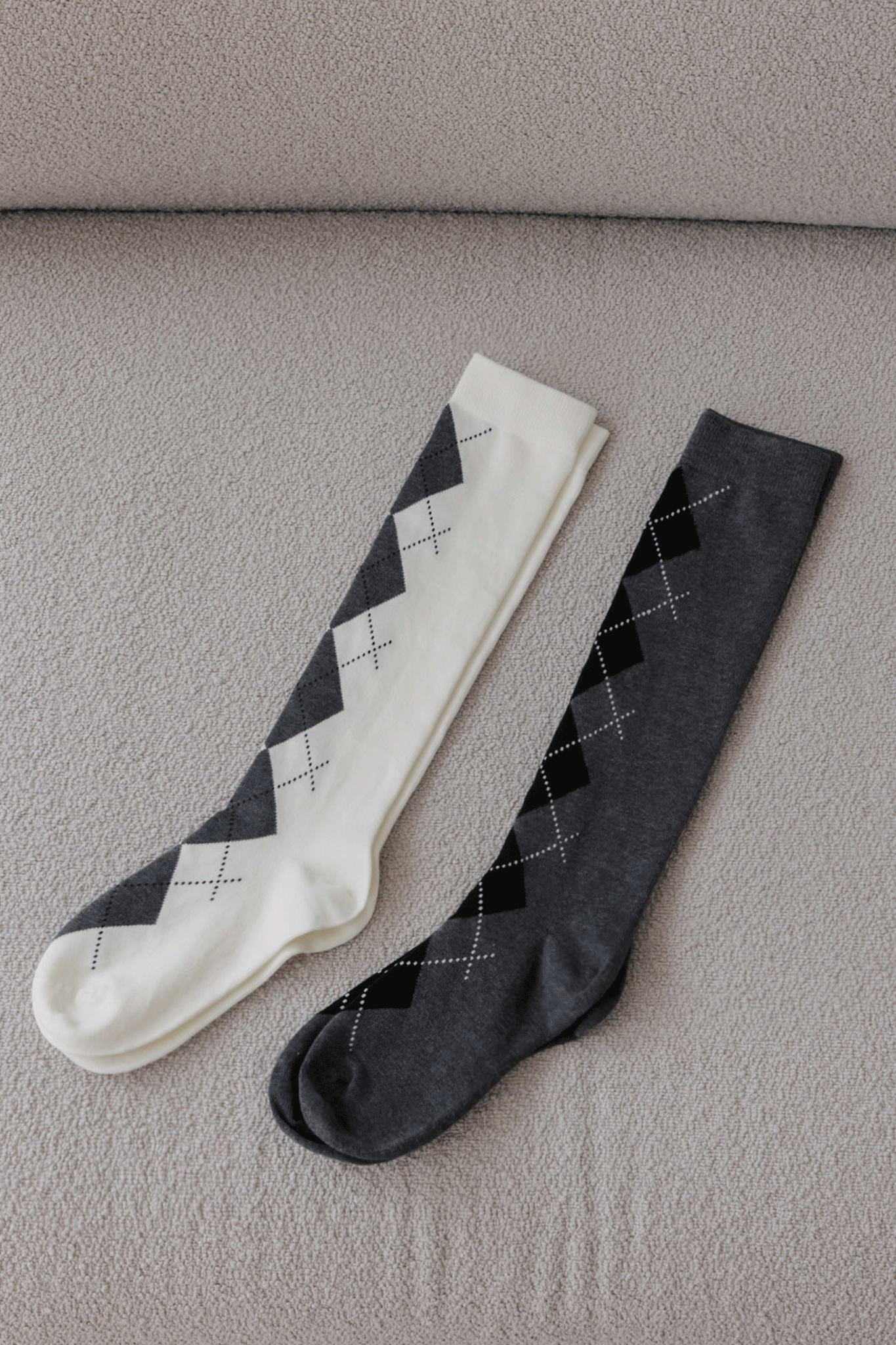 復古菱格小腿襪